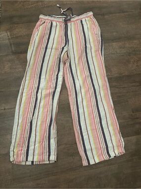 Old Navy Wide-Leg Striped Linen-Blend Pants in Pink, White, Navy, Yellow